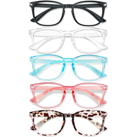 WINTOO Blue Light Glasses for Woman Men | 99% Blue Light Blocking Glasses for Computer Gaming TV Phone Screen Square Frame | Anti Eyestrain & UV Glare Protection - 5 Pair (Copy) (Copy) image