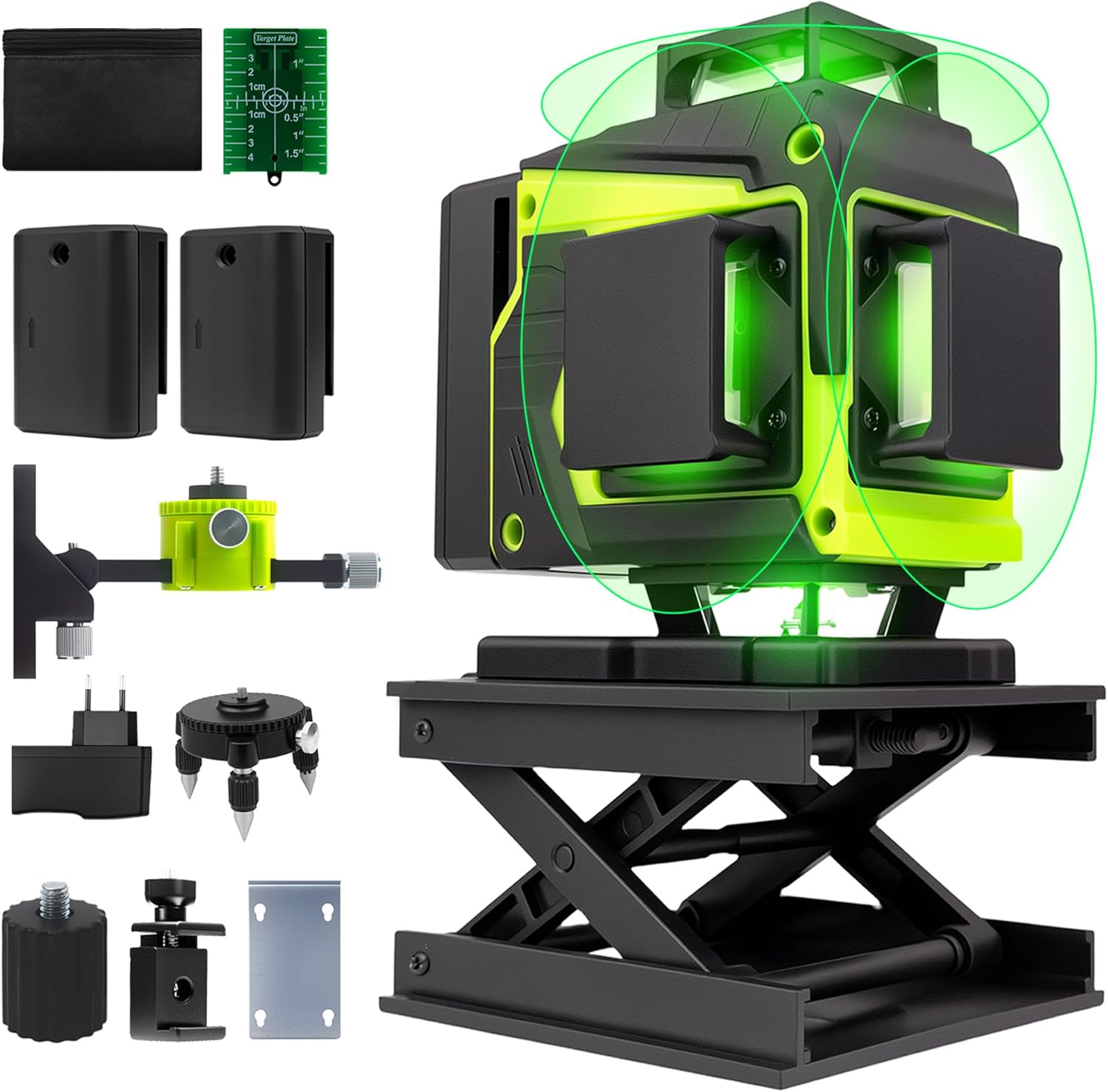 Laser Level, 100 feet Self Leveling Laser Level, Green Cross Line 360¡,Laser Measuring Tool,4 Brightness Adjustment, Picture Hanging Manual Self Leveling, IP54 Waterproof Battery Carrying Bag Included : 9