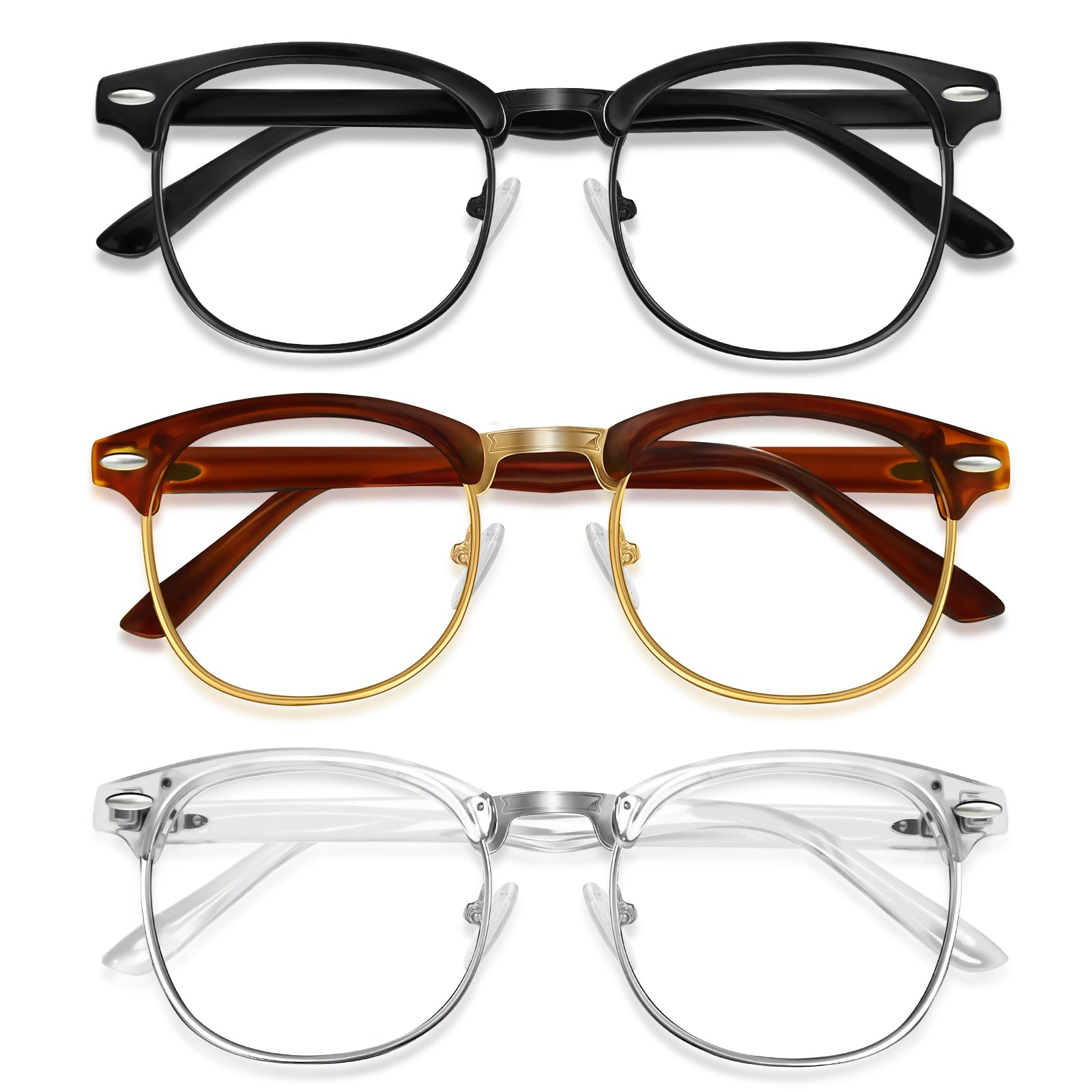 WINTOO Blue Light Glasses Men and Woman, 99% Blue Light Blocking Glasses for Computer Gaming TV Phone Screen Half Frame UV Clear Lens Anti Eyestrain : 25