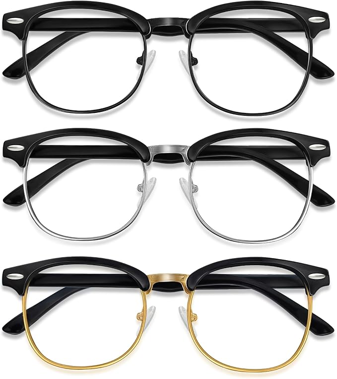 WINTOO Blue Light Glasses Men and Woman, 99% Blue Light Blocking Glasses for Computer Gaming TV Phone Screen Half Frame UV Clear Lens Anti Eyestrain : 26
