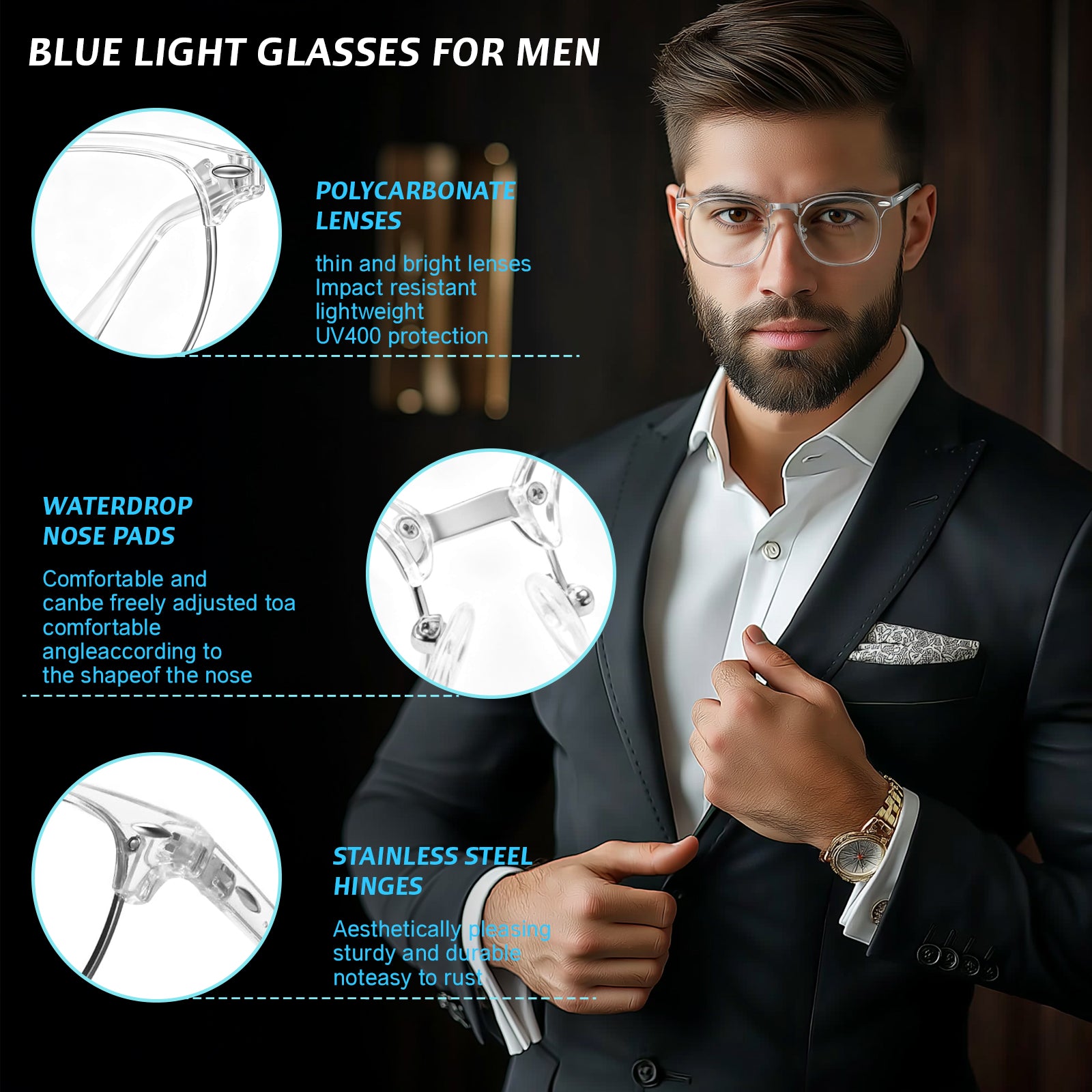 Blue Light Glasses Men and Woman, 99% Blue Light Blocking Glasses for Computer Gaming TV Phone Screen Half Frame UV Clear Lens Anti Eyestrain : 22