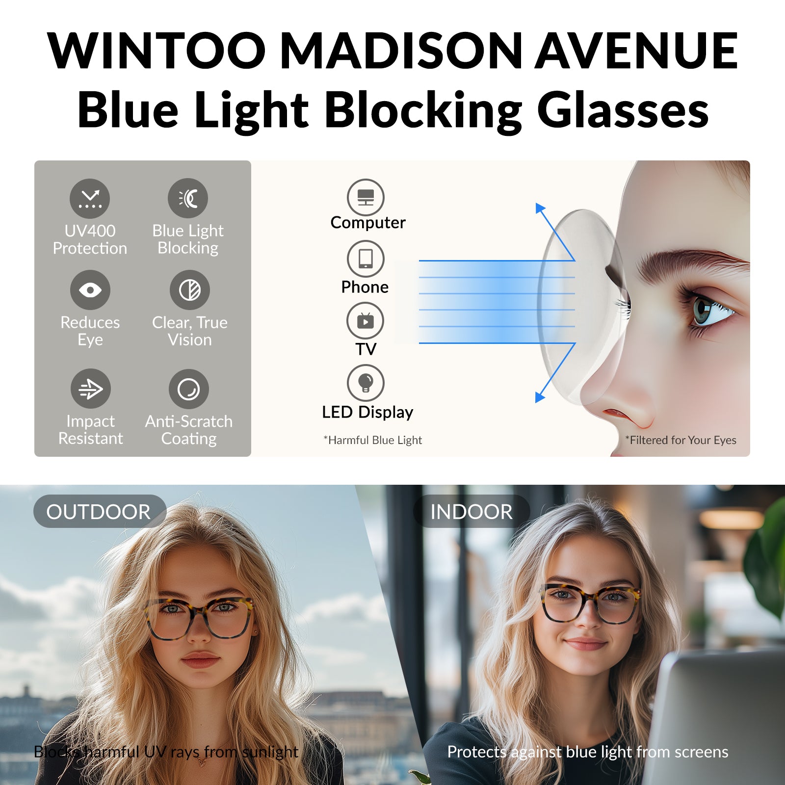Blue Light Glasses for Woman Men Oversized Blue Light Blocking Glasses Anti Eyestrain UV Protection Computer Eyeglasses