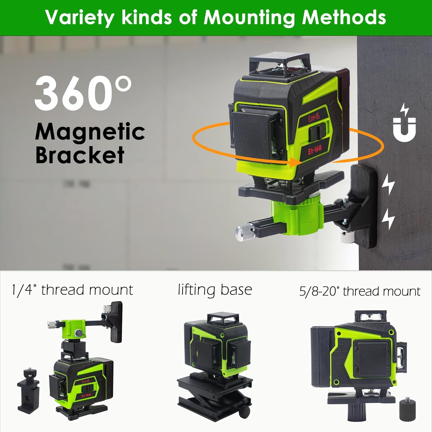 Laser Level, 100 feet Self Leveling Laser Level, Green Cross Line 360¡,Laser Measuring Tool,4 Brightness Adjustment, Picture Hanging Manual Self Leveling, IP54 Waterproof Battery Carrying Bag Included : 9