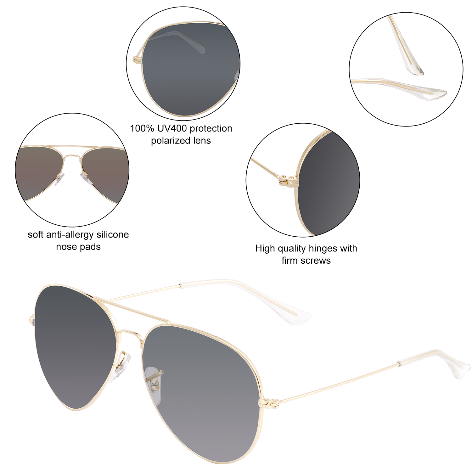 Polarized Aviator Sunglasses UV Protection Metal Mirror Frame