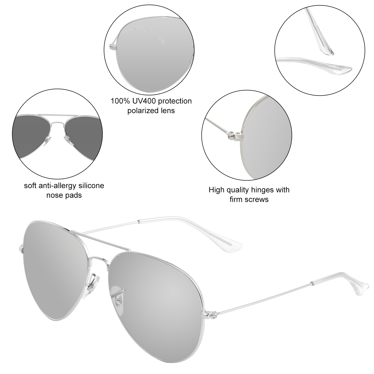Polarized Aviator Sunglasses UV Protection Metal Mirror Frame