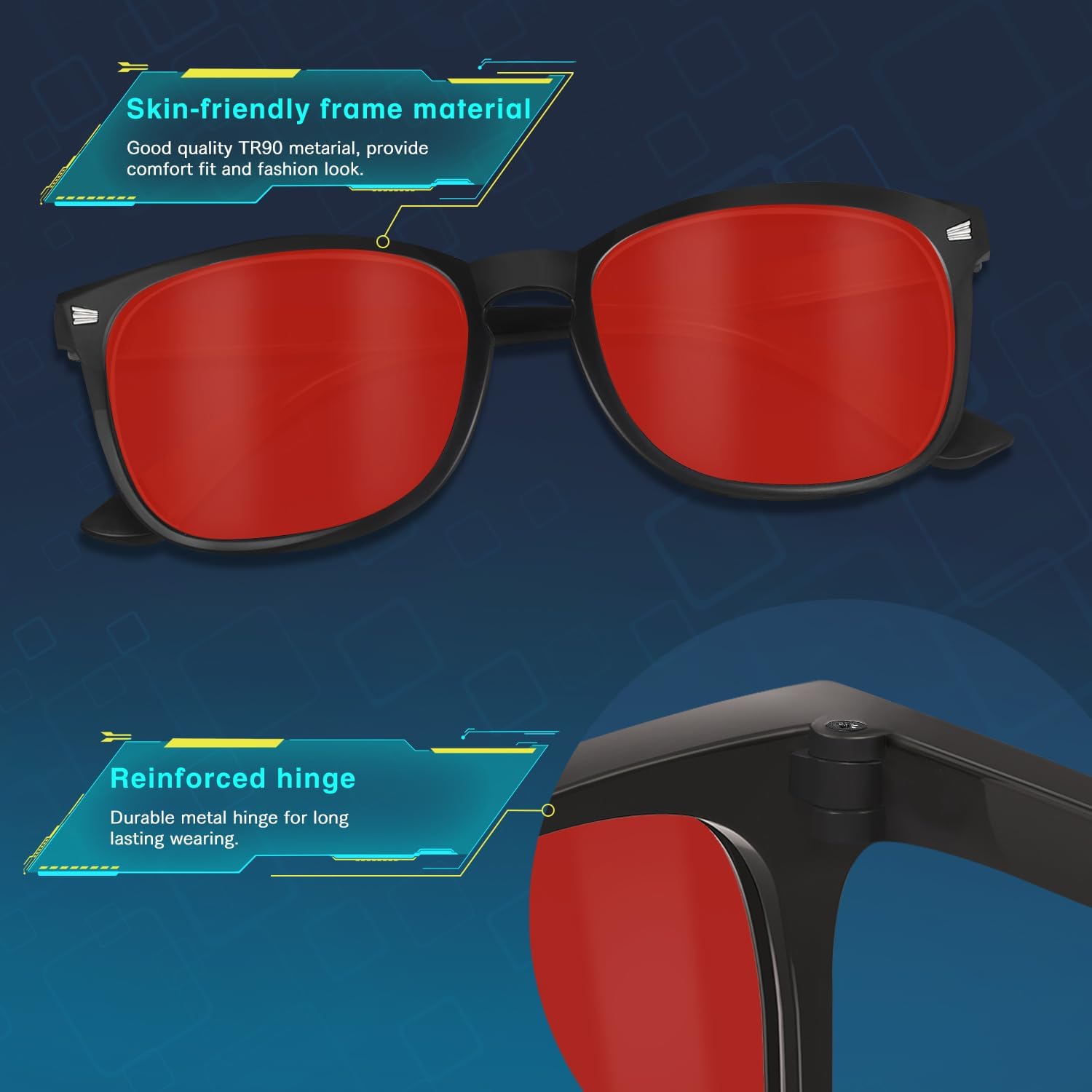 WINTOO Red Lens Glasses Blue Light Glasses Men Women - 99.9% Blue Green Blocking for Computer, Gaming, TV, Phone Screens