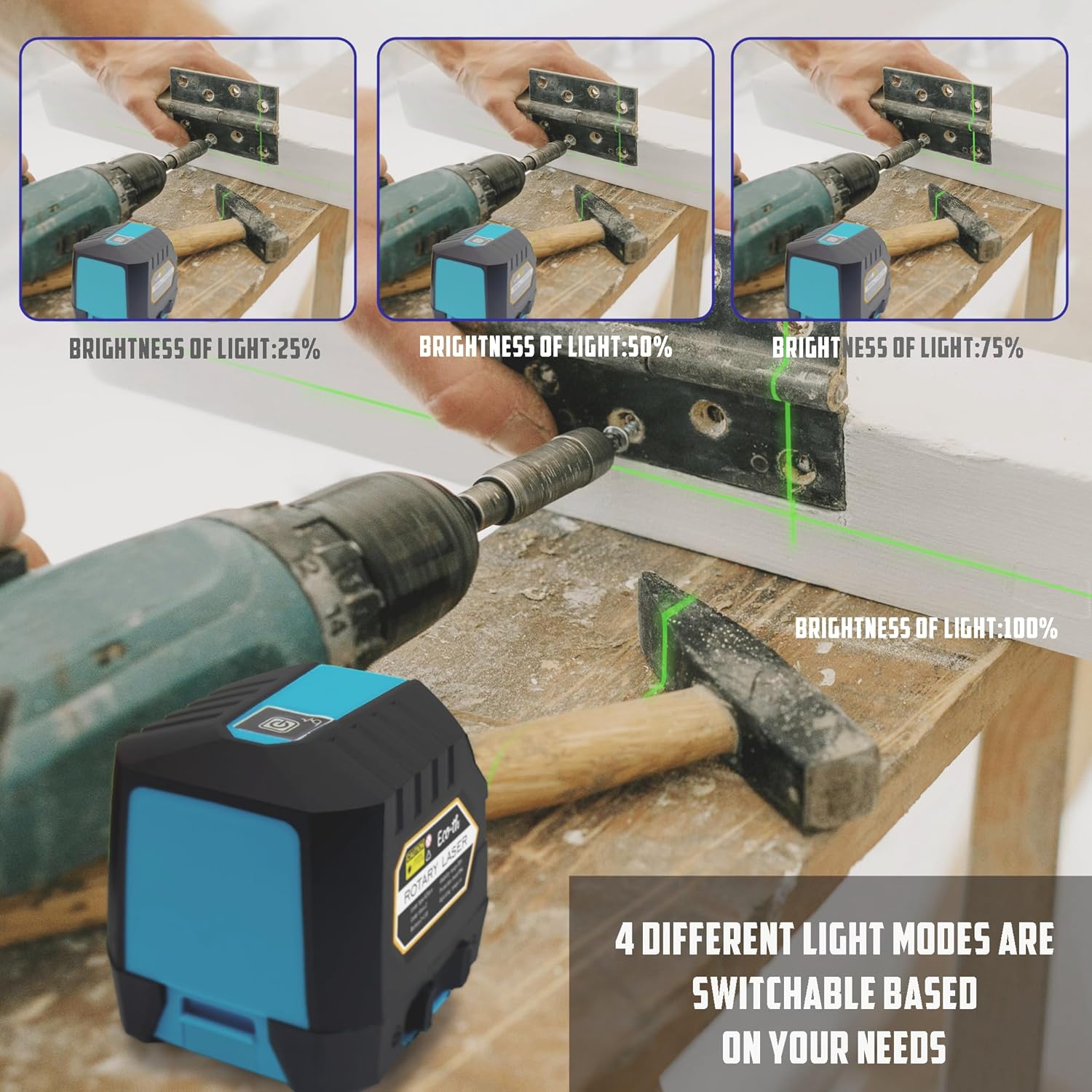 Laser Level 360 Self Leveling,4x360¡ 16 Lines 4D Green Cross Line Laser with 2 Batteries, Adjustable Brightness & Remote Control for Construction, Tiling, and Picture Hanging : 10