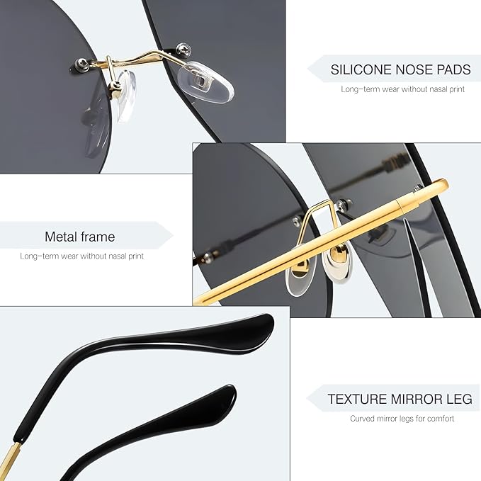 Playful No Design Rimless Sunglasses Womens with UV400 Protection, Womens Fashion Streetwear Accessories Sunglasses