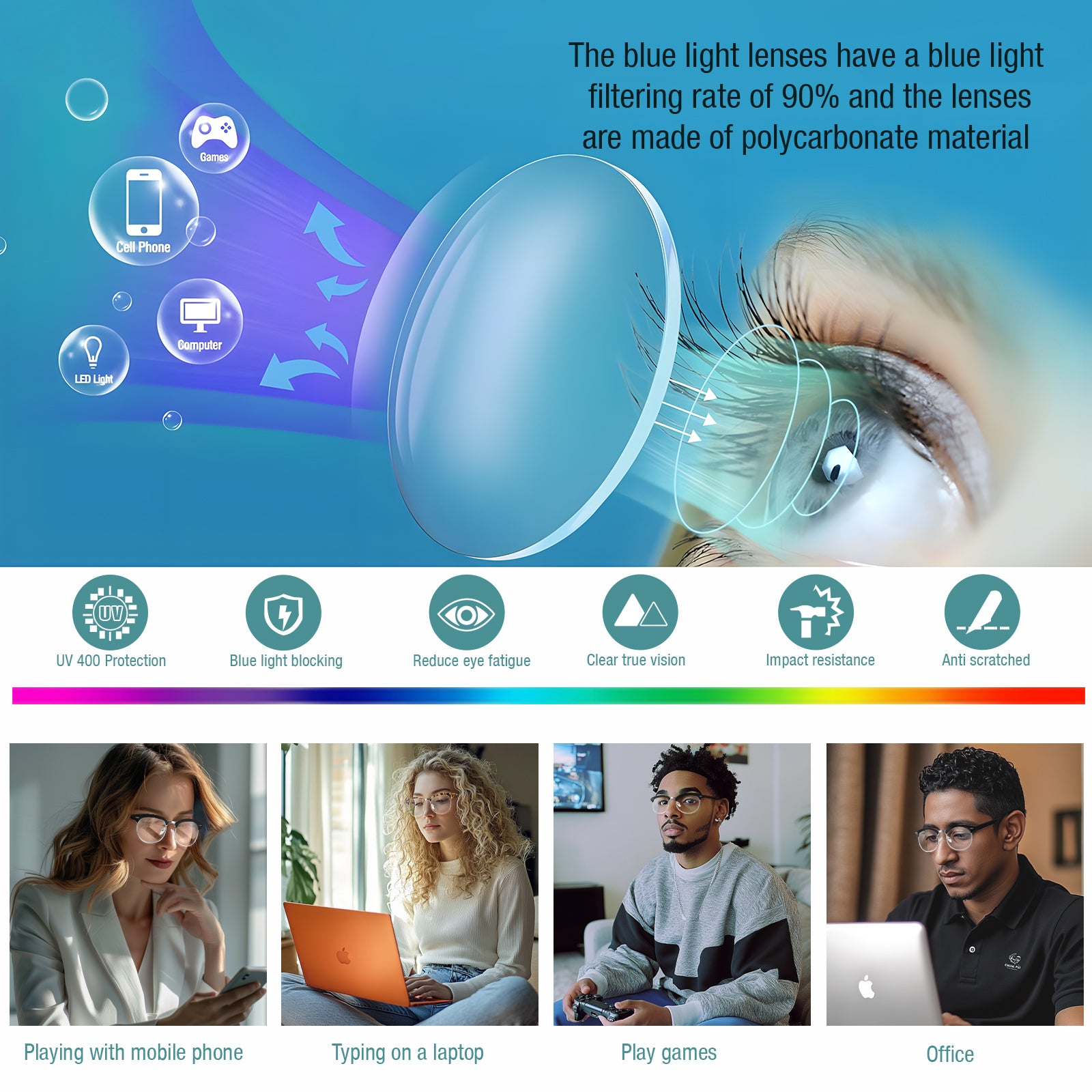 Blue Light Glasses for Woman Men Oversized Blue Light Blocking Glasses Anti Eyestrain UV Protection Computer Eyeglasses