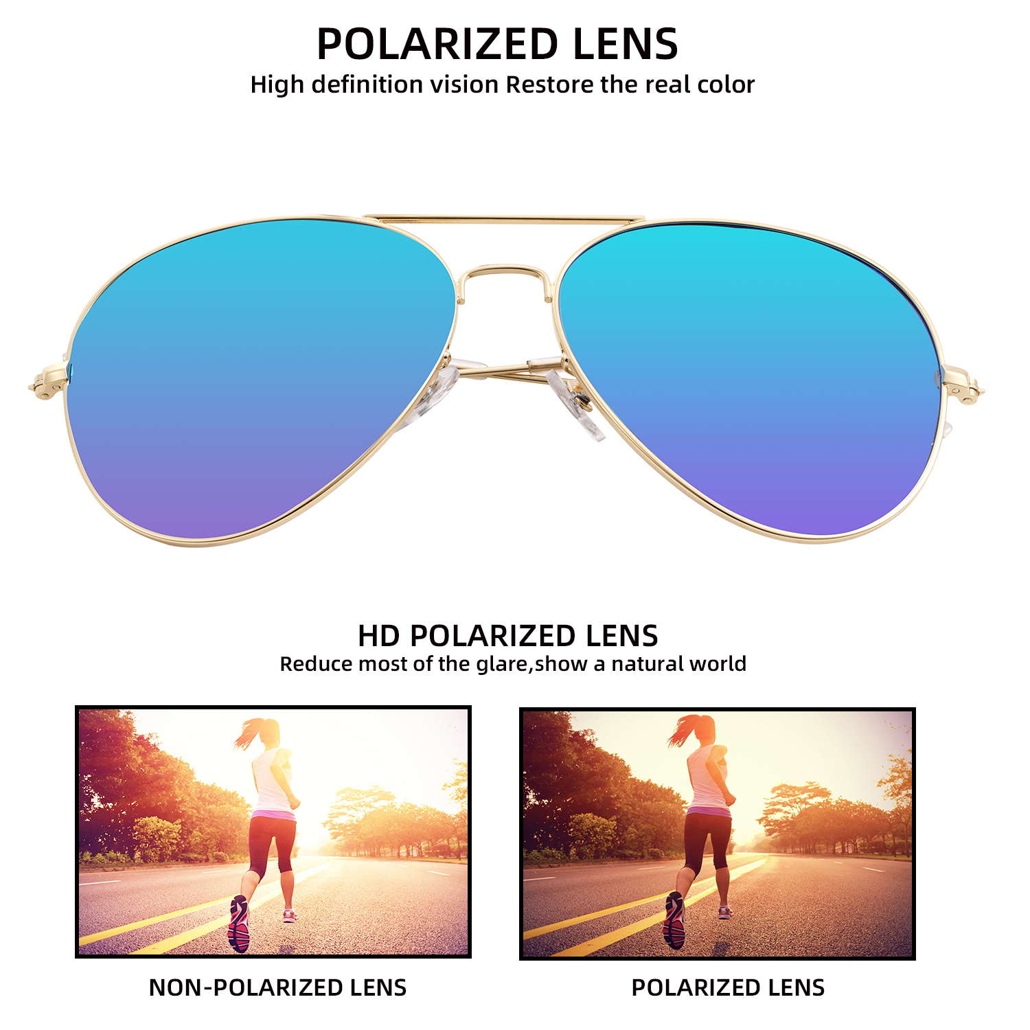 Polarized Aviator Sunglasses UV Protection Metal Mirror Frame