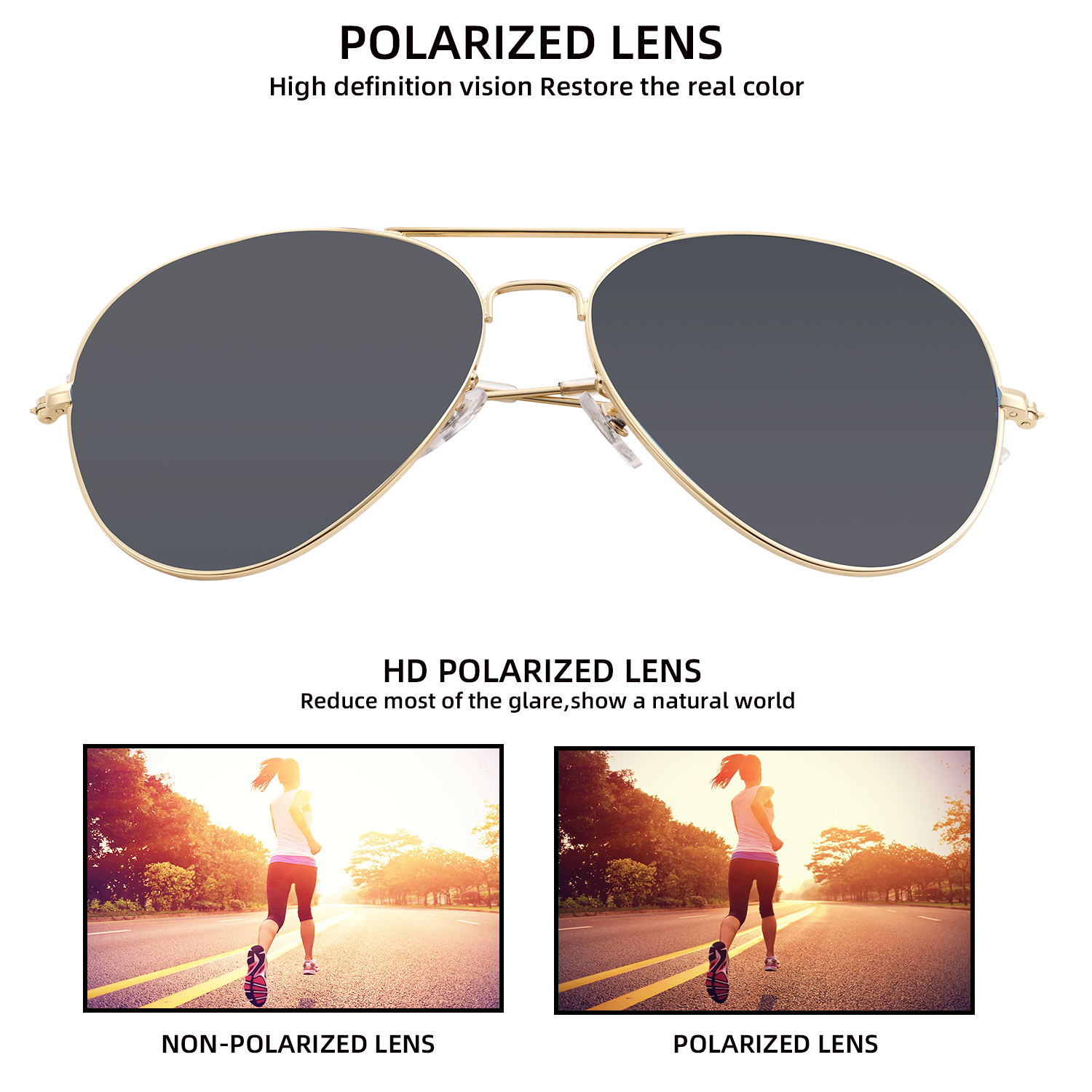 Polarized Aviator Sunglasses UV Protection Metal Mirror Frame
