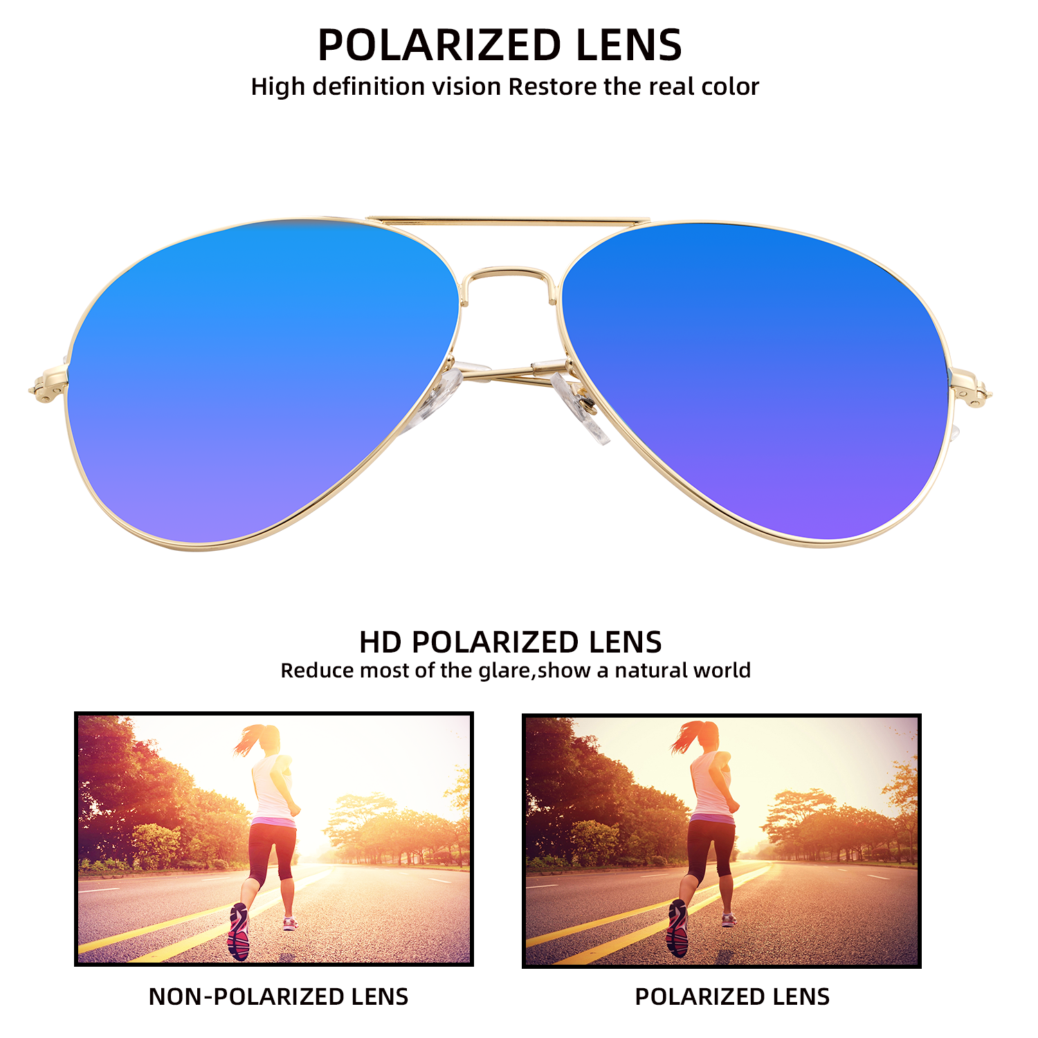 Polarized Aviator Sunglasses UV Protection Metal Mirror Frame