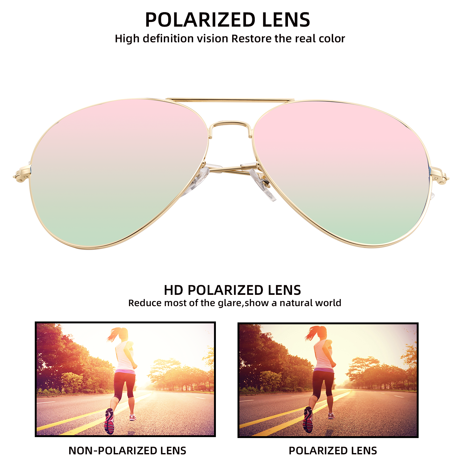 Polarized Aviator Sunglasses UV Protection Metal Mirror Frame