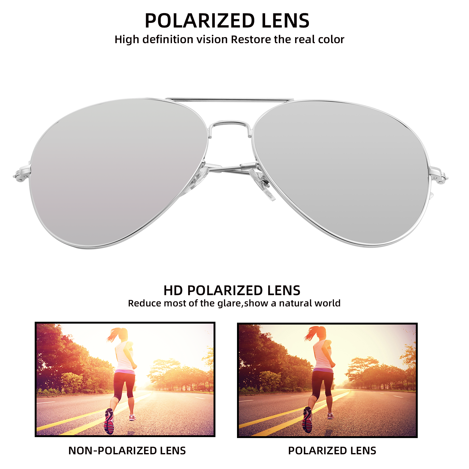 Polarized Aviator Sunglasses UV Protection Metal Mirror Frame