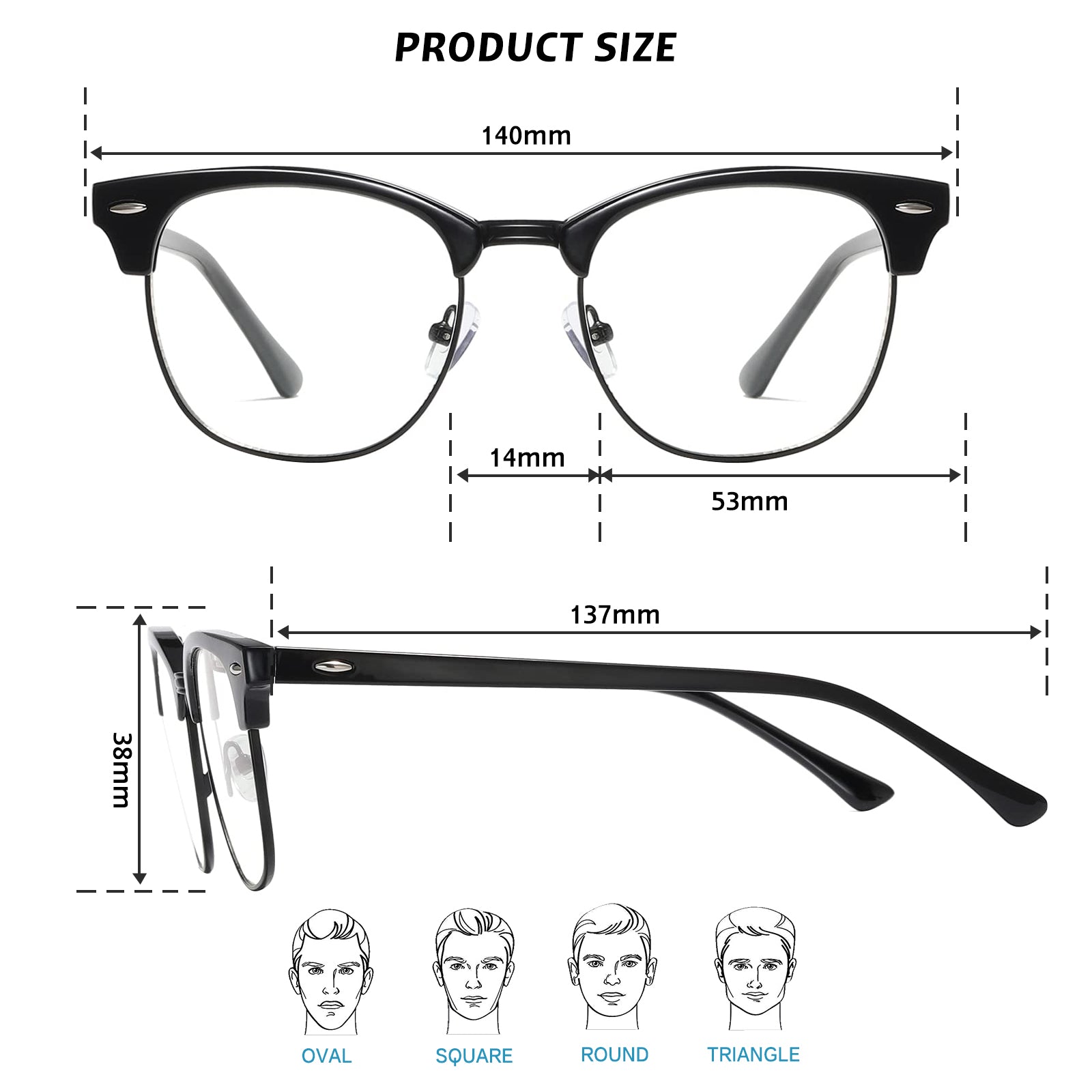 WINTOO Blue Light Glasses Men and Woman, 99% Blue Light Blocking Glasses for Computer Gaming TV Phone Screen Half Frame UV Clear Lens Anti Eyestrain : 21