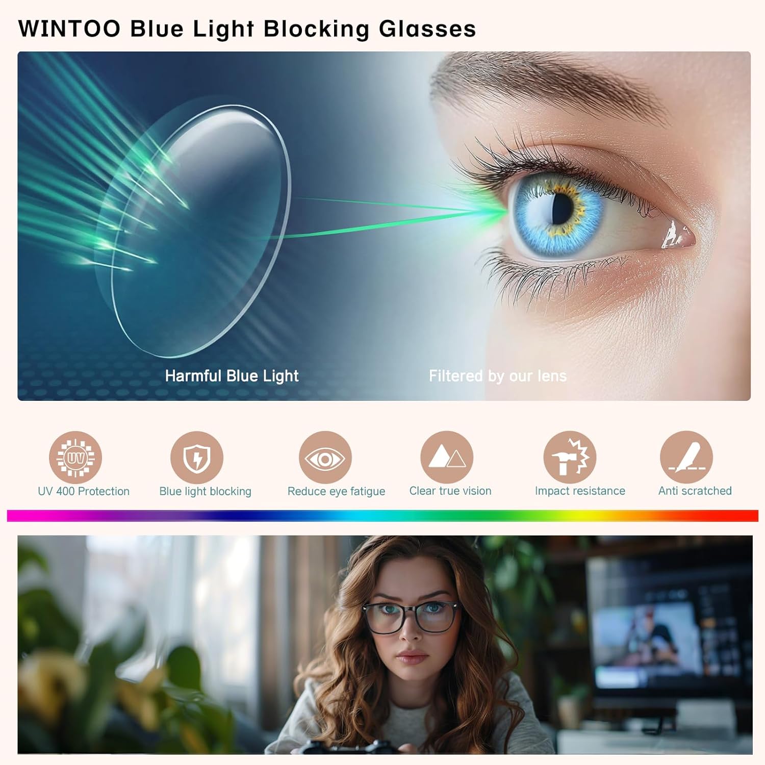 Blue Light Glasses for Woman Men Oversized Blue Light Blocking Glasses Anti Eyestrain UV Protection Computer Eyeglasses