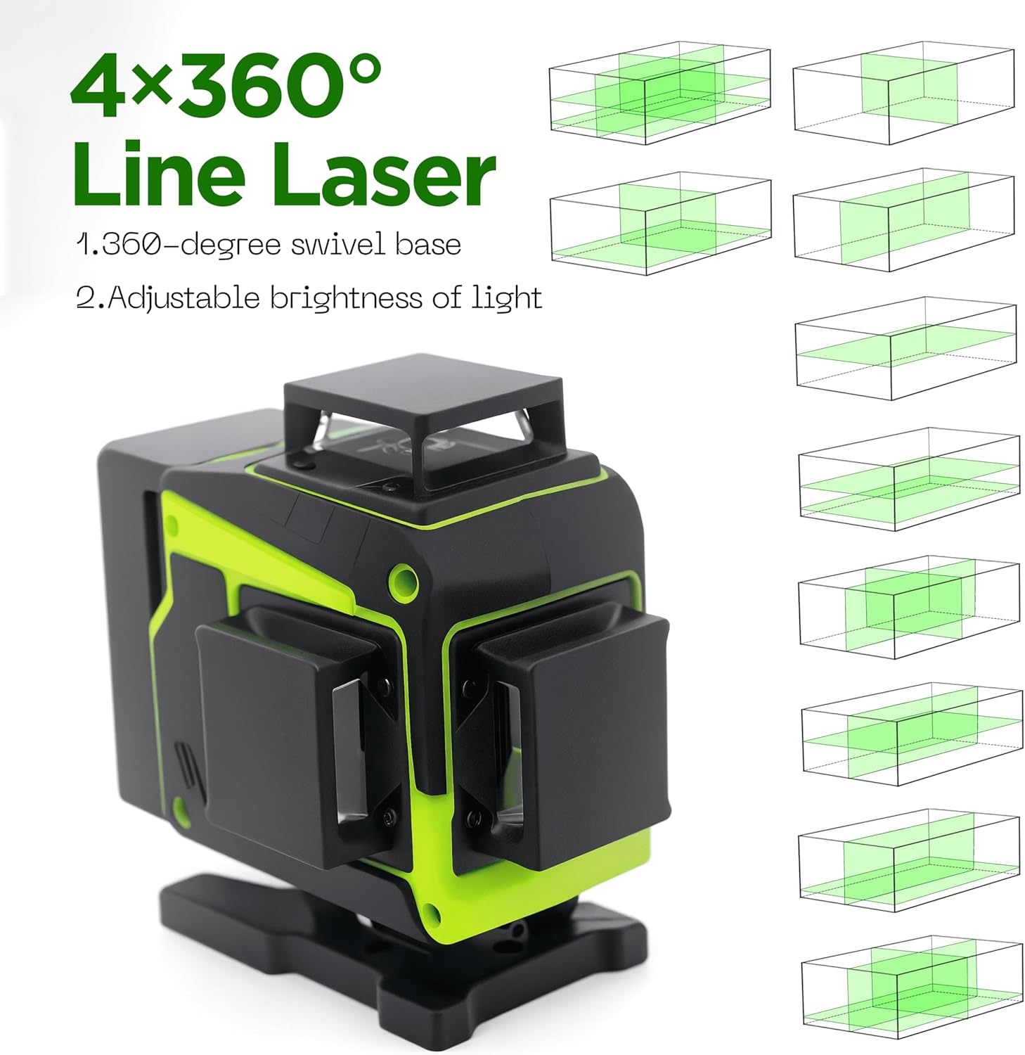 Laser Level, 100 feet Self Leveling Laser Level, Green Cross Line 360¡,Laser Measuring Tool,4 Brightness Adjustment, Picture Hanging Manual Self Leveling, IP54 Waterproof Battery Carrying Bag Included : 9
