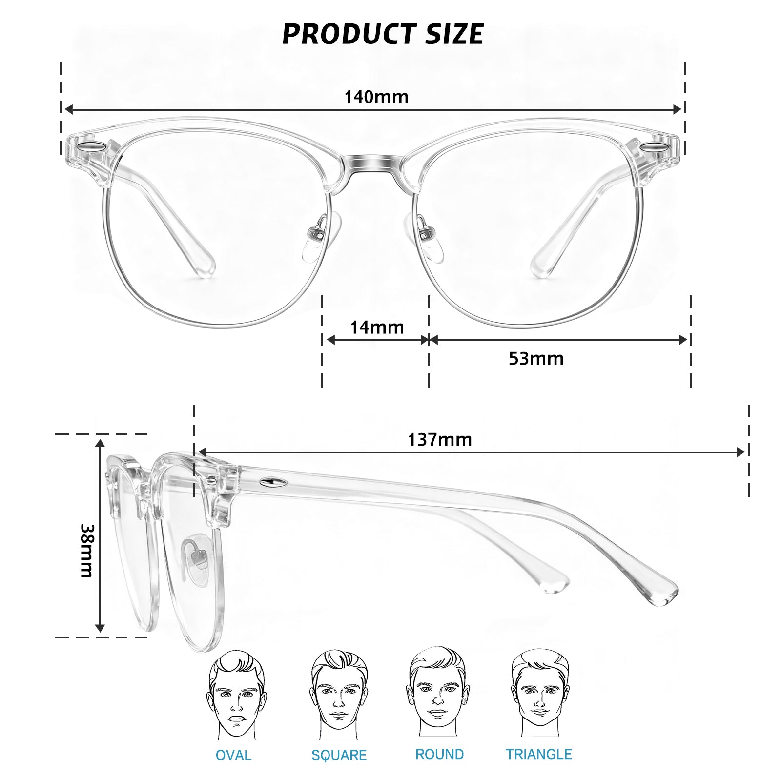 Blue Light Glasses Men and Woman, 99% Blue Light Blocking Glasses for Computer Gaming TV Phone Screen Half Frame UV Clear Lens Anti Eyestrain : 22