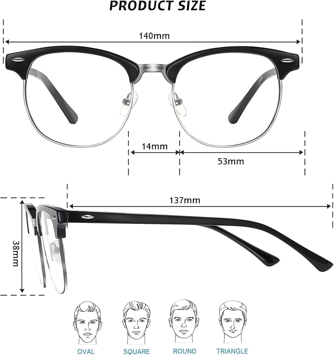 WINTOO Blue Light Glasses Men and Woman, 99% Blue Light Blocking Glasses for Computer Gaming TV Phone Screen Half Frame UV Clear Lens Anti Eyestrain : 26