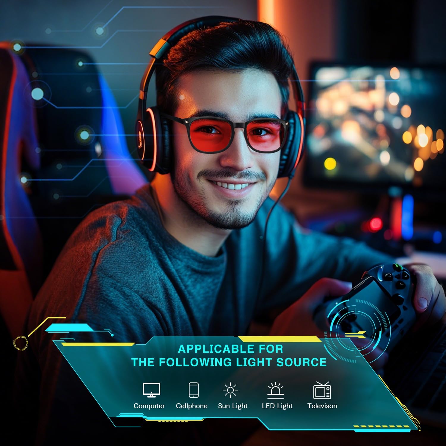 WINTOO Red Lens Glasses Blue Light Glasses Men Women - 99.9% Blue Green Blocking for Computer, Gaming, TV, Phone Screens