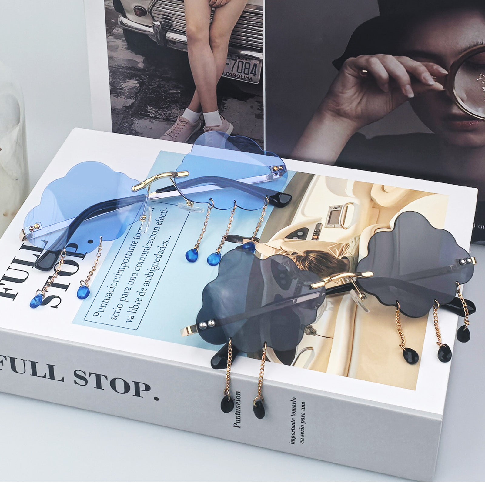 Rimless Sunglasses for Womens and Men Retro Sunglasses 90s Funny Cloud Shaped Disco Glasses