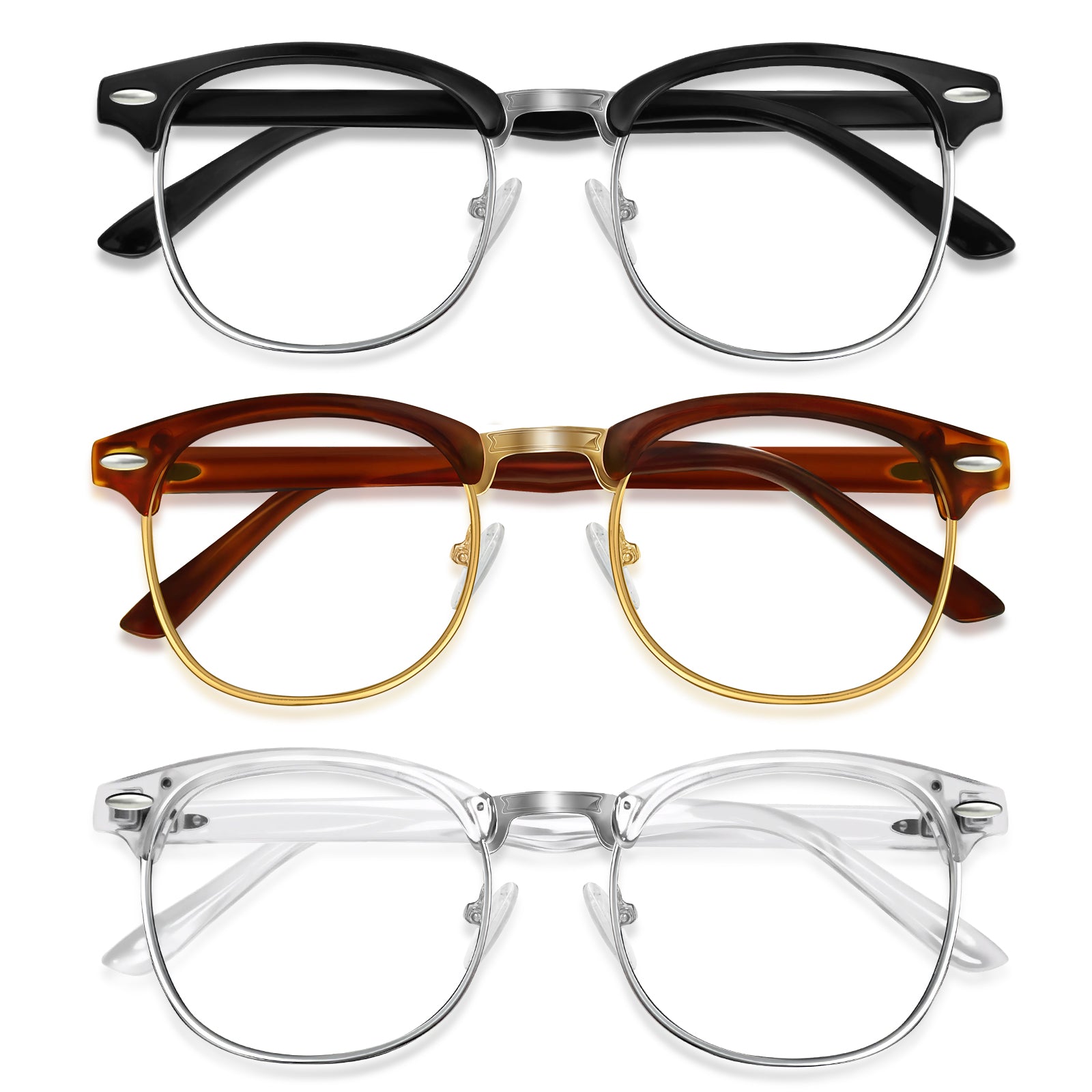 Blue Light Glasses Men and Woman, 99% Blue Light Blocking Glasses for Computer Gaming TV Phone Screen Half Frame UV Clear Lens Anti Eyestrain : 24