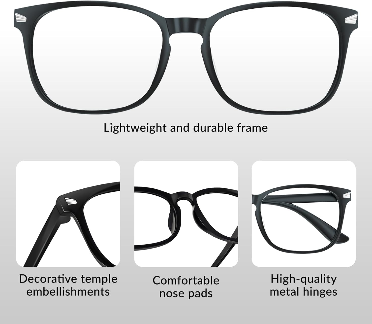 WINTOO Blue Light Glasses for Woman Men | 99% Blue Light Blocking Glasses for Computer Gaming TV Phone Screen Square Frame | Anti Eyestrain & UV Glare Protection - 3 Pair : 3