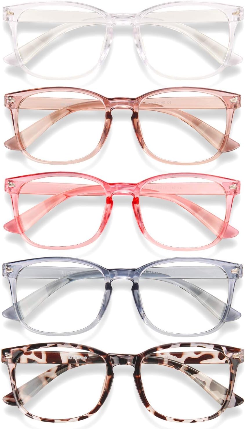 WINTOO Blue Light Glasses for Woman Men | 99% Blue Light Blocking Glasses for Computer Gaming TV Phone Screen Square Frame | Anti Eyestrain & UV Glare Protection - 5 Pair : 6