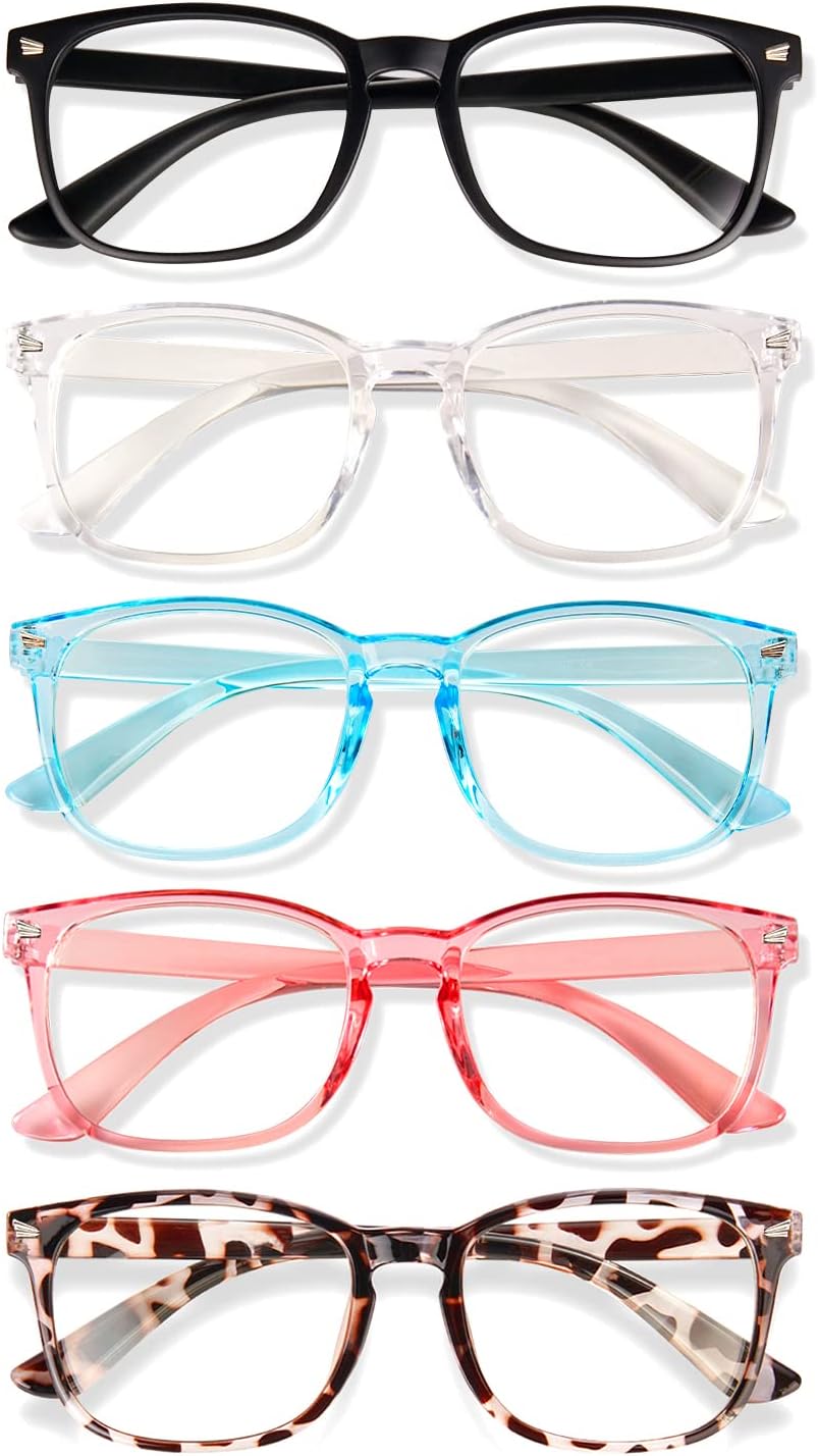 WINTOO Blue Light Glasses for Woman Men | 99% Blue Light Blocking Glasses for Computer Gaming TV Phone Screen Square Frame | Anti Eyestrain & UV Glare Protection - 5 Pair : 4