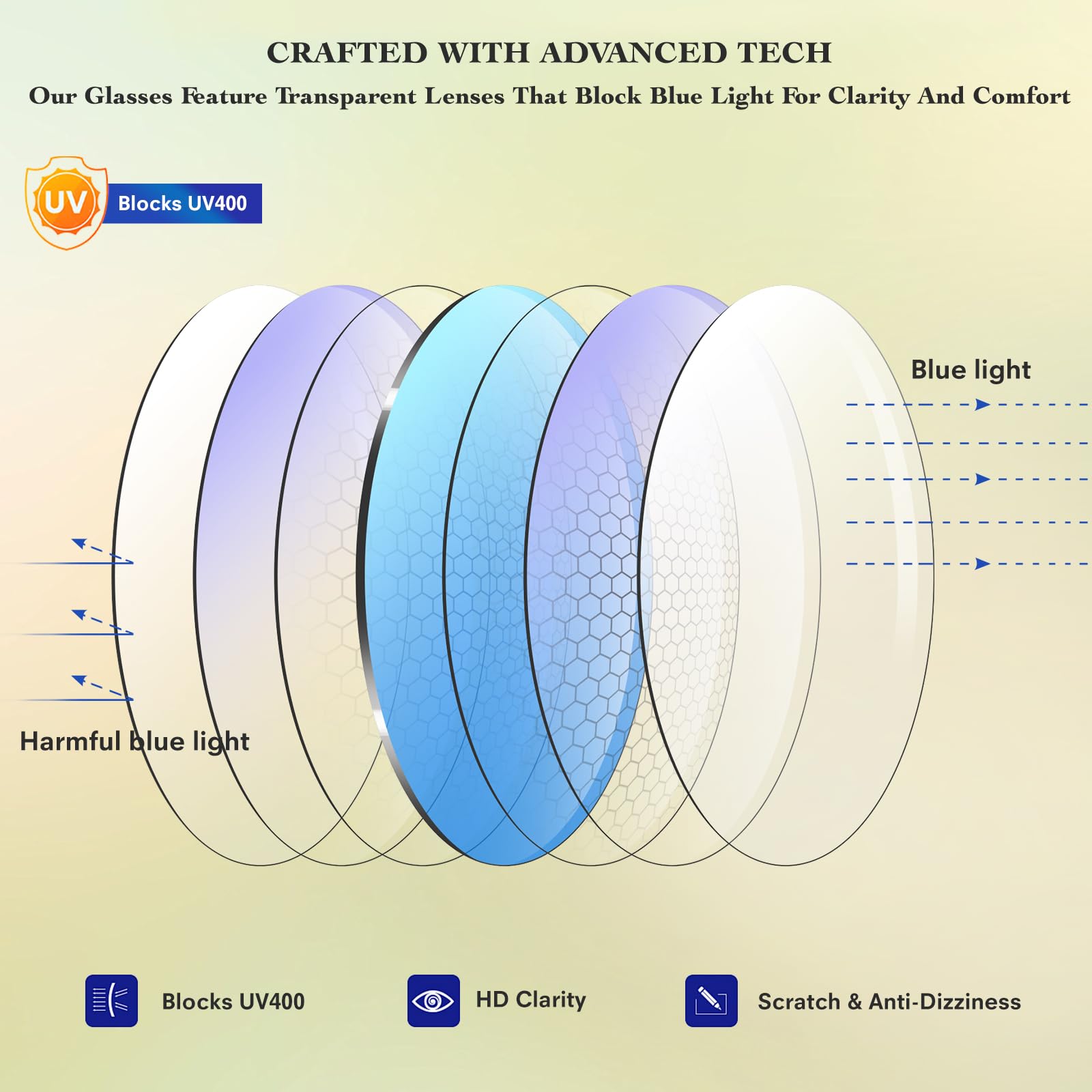 WINTOO Blue Light Glasses for Woman Men | 99% Blue Light Blocking Glasses for Computer Gaming TV Phone Screen Square Frame | Anti Eyestrain & UV Glare Protection - 5 Pair
