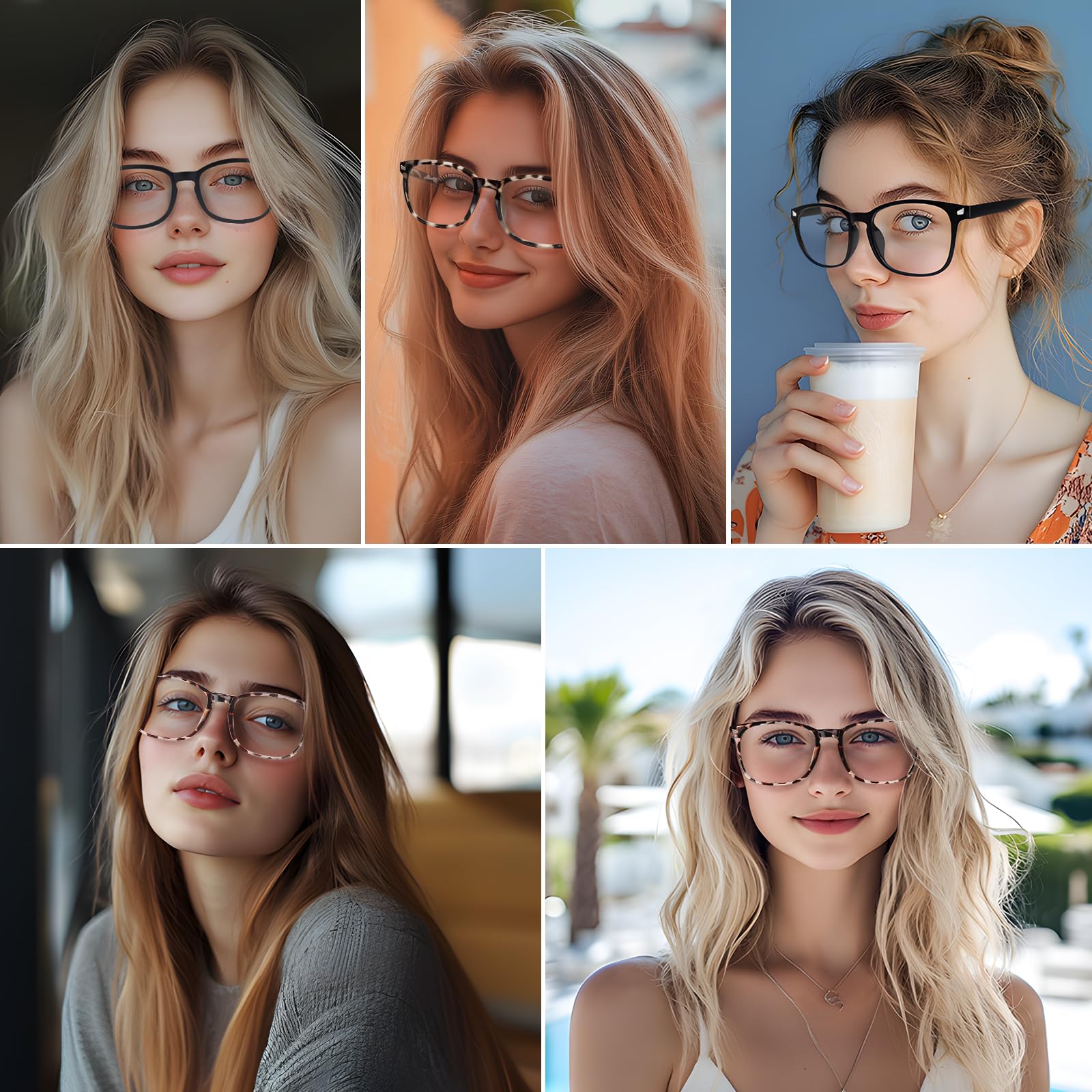 WINTOO Blue Light Glasses for Woman Men | 99% Blue Light Blocking Glasses for Computer Gaming TV Phone Screen Square Frame | Anti Eyestrain & UV Glare Protection - 5 Pair